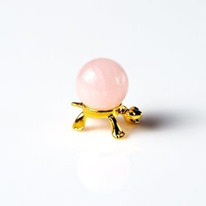 1 Rose Quartz Gemstone 20mm Sphere on Gold Turtle Stand Ball Massage